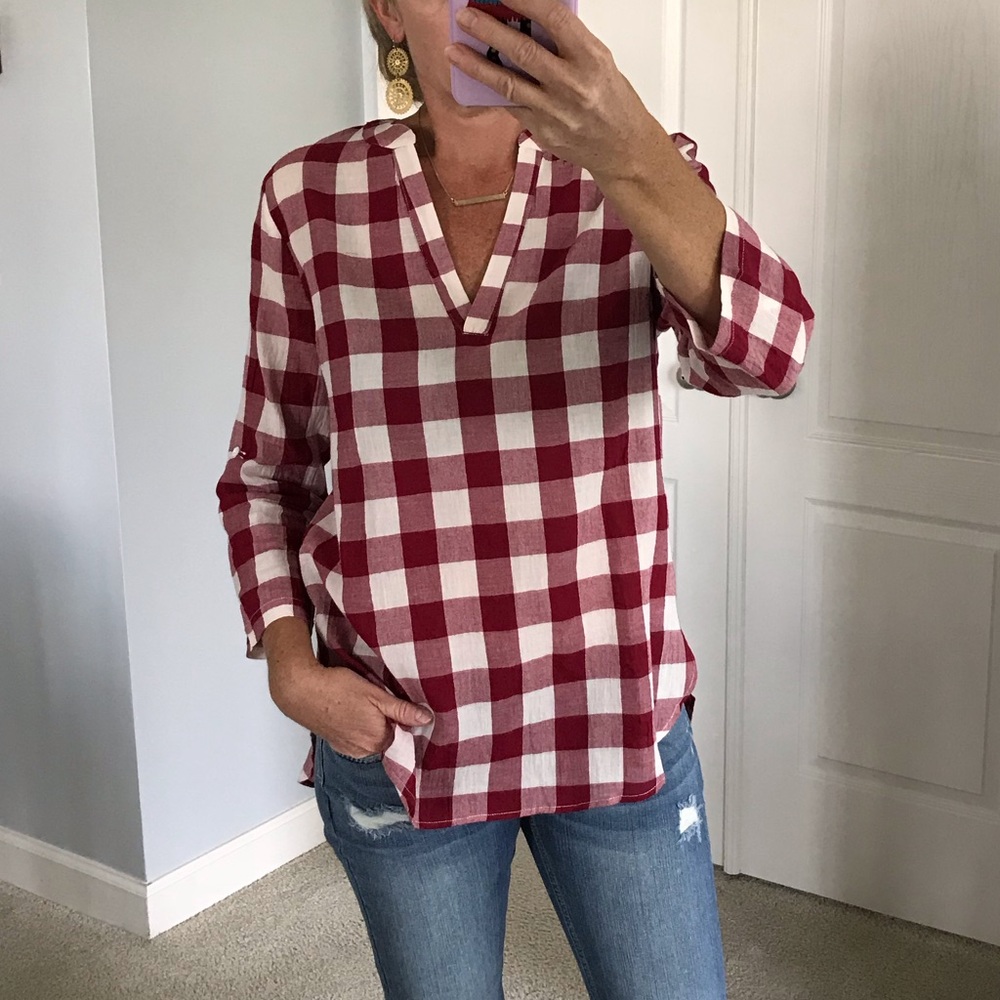 Red Gingham Plaid Tunic